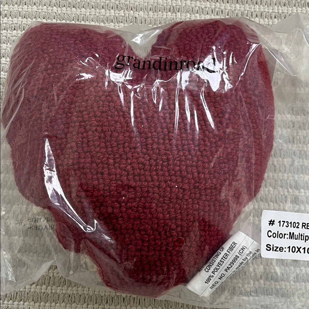 New Grandin Road Red Heart Pillow Mini Small Love Peking Hand Hooked Wool Gift